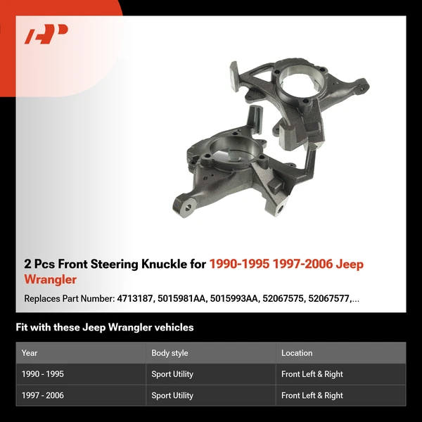 2 Pcs Front Steering Knuckle for 1990-1995 1997-2006 Jeep Wrangler