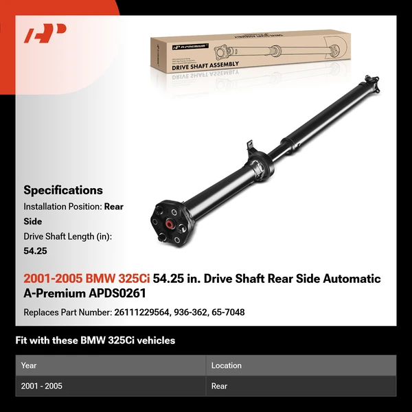 2001-2005 BMW 325Ci 54.25 in. Drive Shaft Rear Side Automatic A-Premium APDS0261