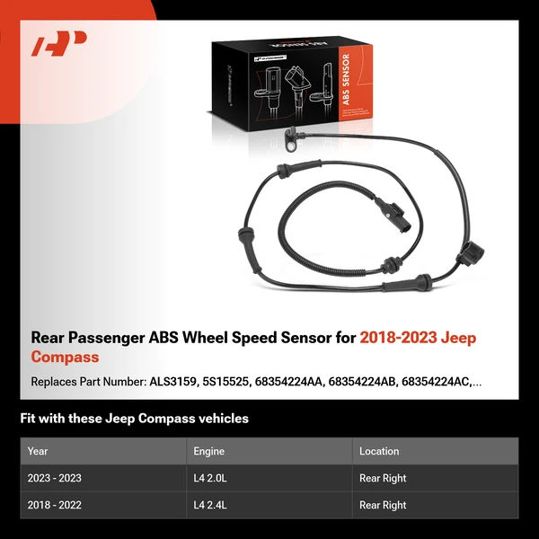 Rear Passenger ABS Wheel Speed Sensor for 2018-2023 Jeep Compass