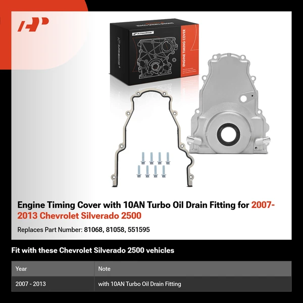 Engine Timing Cover with 10AN Turbo Oil Drain Fitting for 2007-2013 Chevrolet Silverado 2500
