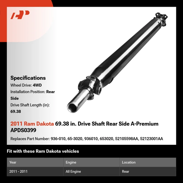 2011 Ram Dakota 69.38 in. Drive Shaft Rear Side A-Premium APDS0399
