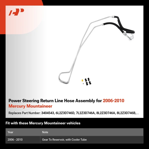 Power Steering Return Line Hose Assembly for 2006-2010 Mercury Mountaineer