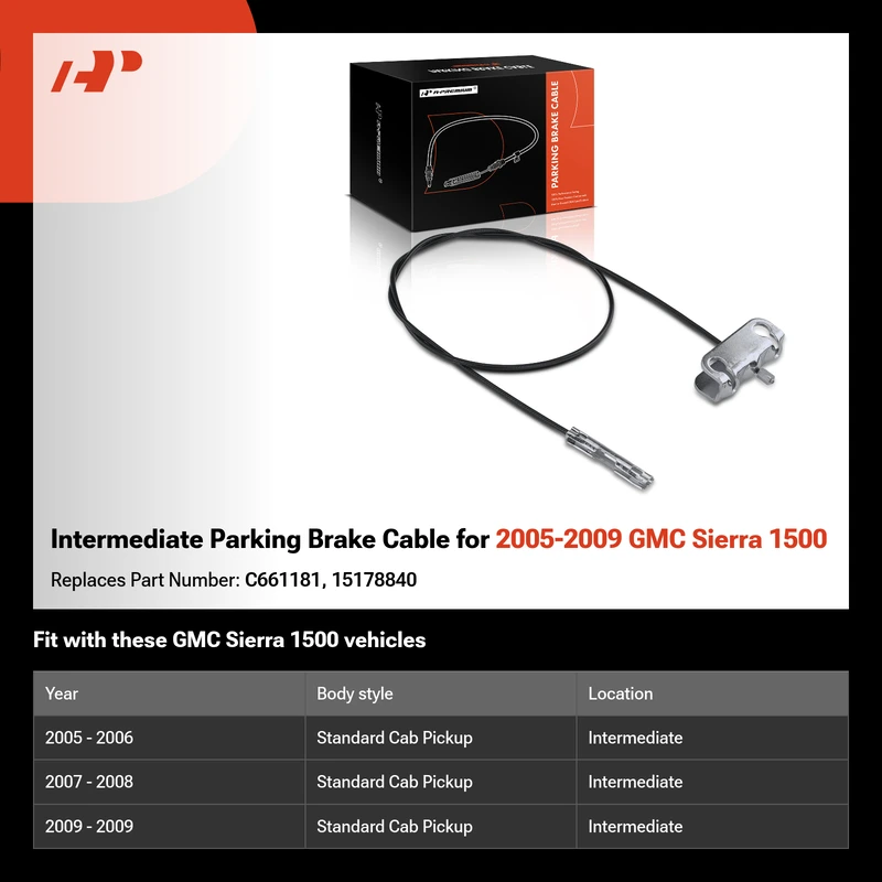 Intermediate Parking Brake Cable for 2005-2009 GMC Sierra 1500