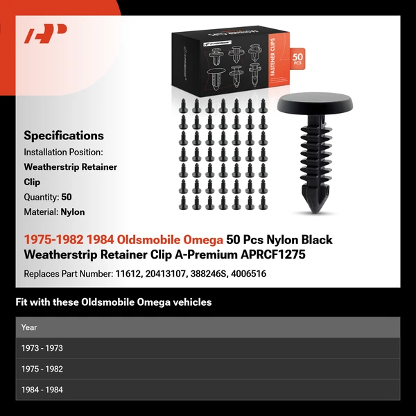 1975-1982 1984 Oldsmobile Omega 50 Pcs Nylon Black Weatherstrip Retainer Clip A-Premium APRCF1275