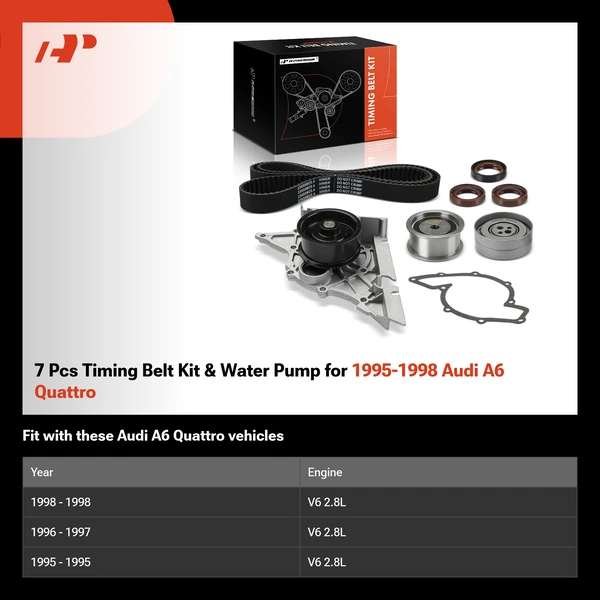 7 Pcs Timing Belt Kit & Water Pump for 1995-1998 Audi A6 Quattro