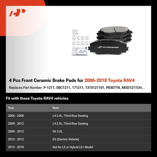 4 Pcs Front Ceramic Brake Pads for 2006-2018 Toyota RAV4