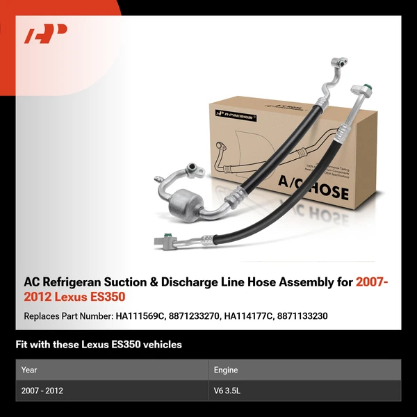 AC Refrigeran Suction & Discharge Line Hose Assembly for 2007-2012 Lexus ES350