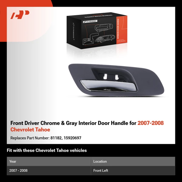 Front Driver Chrome & Gray Interior Door Handle for 2007-2008 Chevrolet Tahoe