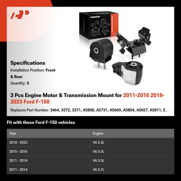 3 Pcs Engine Motor & Transmission Mount for 2011-2016 2018-2023 Ford F-150