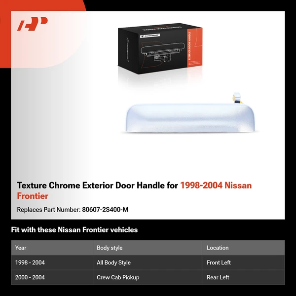 Texture Chrome Exterior Door Handle for 1998-2004 Nissan Frontier