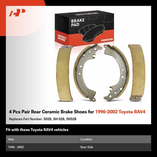 4 Pcs Pair Rear Ceramic Brake Shoes for 1996-2002 Toyota RAV4