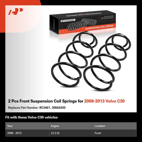 2 Pcs Front Suspension Coil Springs for 2008-2013 Volvo C30