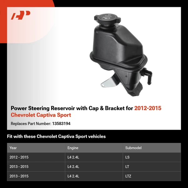 Power Steering Reservoir with Cap & Bracket for 2012-2015 Chevrolet Captiva Sport