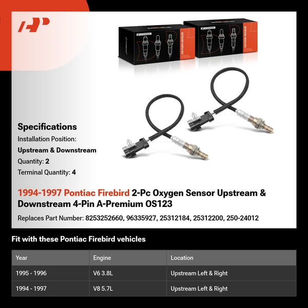 1994-1997 Pontiac Firebird 2-Pc Oxygen Sensor Upstream & Downstream 4-Pin A-Premium OS123