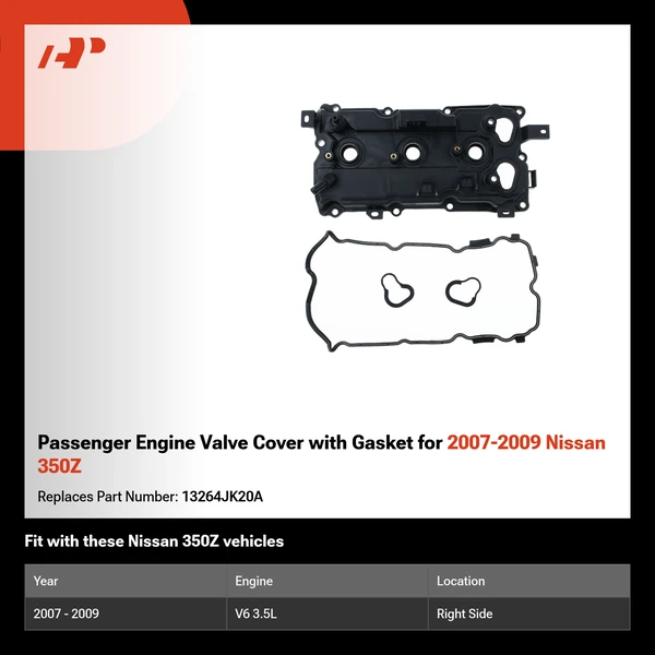 Passenger Engine Valve Cover with Gasket for 2007-2009 Nissan 350Z