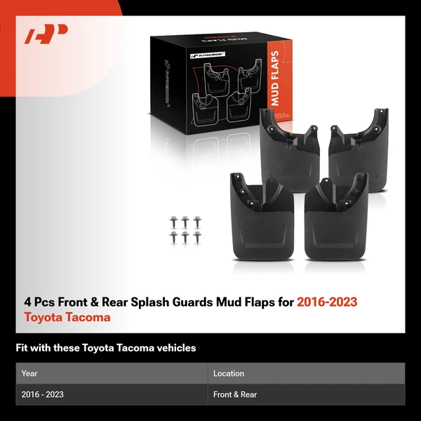 4 Pcs Front & Rear Splash Guards Mud Flaps for 2016-2023 Toyota Tacoma