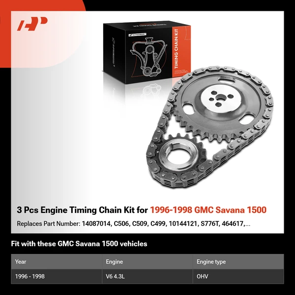 3 Pcs Engine Timing Chain Kit for 1996-1998 GMC Savana 1500