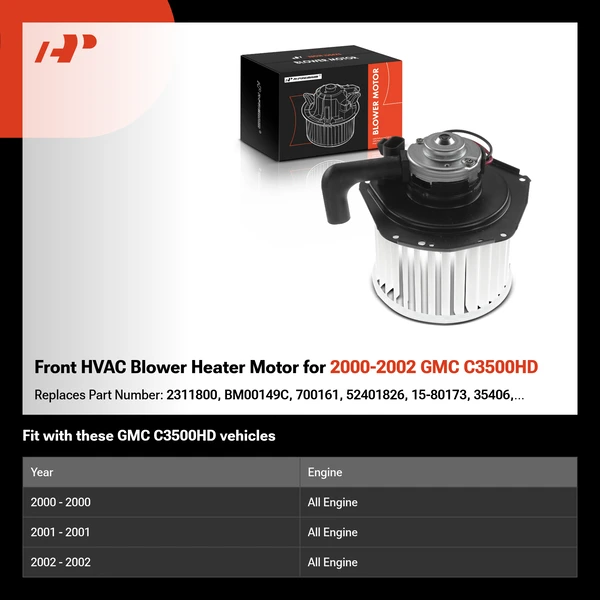 Front HVAC Blower Heater Motor for 2000-2002 GMC C3500HD