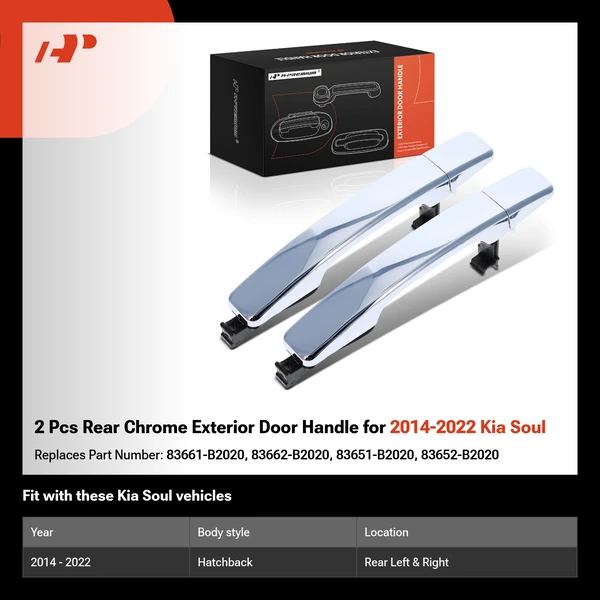 2 Pcs Rear Chrome Exterior Door Handle for 2014-2022 Kia Soul