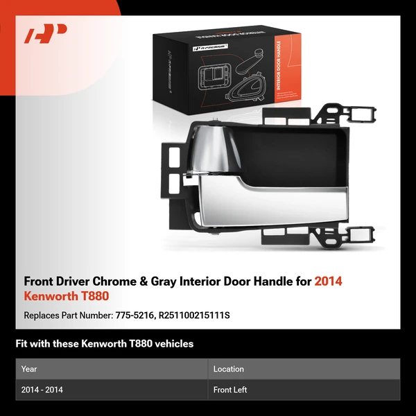 Front Driver Chrome & Gray Interior Door Handle for 2014 Kenworth T880