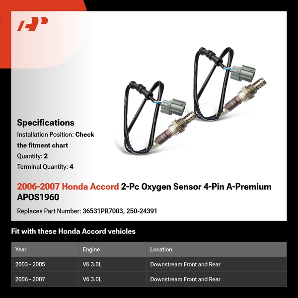 2006-2007 Honda Accord 2-Pc Oxygen Sensor 4-Pin A-Premium APOS1960