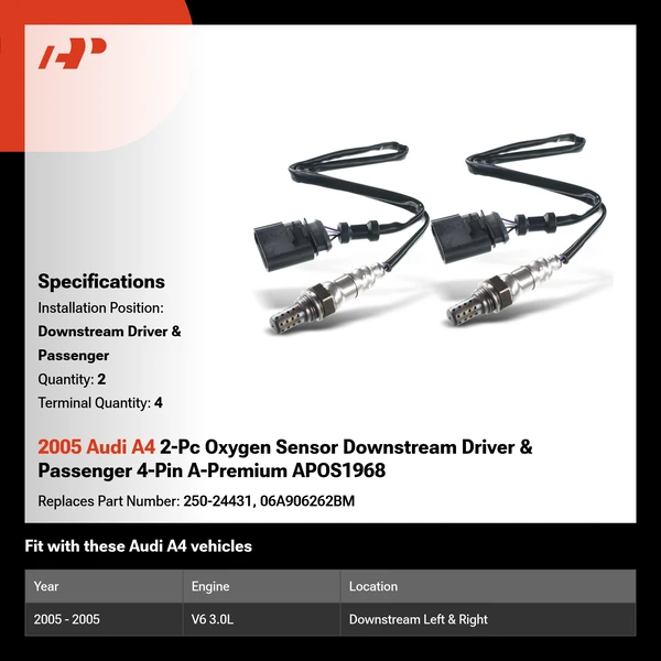 2005 Audi A4 2-Pc Oxygen Sensor Downstream Driver & Passenger 4-Pin A-Premium APOS1968