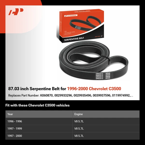 87.03 inch Serpentine Belt for 1996-2000 Chevrolet C3500
