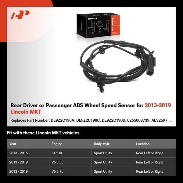 Rear Driver or Passenger ABS Wheel Speed Sensor for 2013-2019 Lincoln MKT