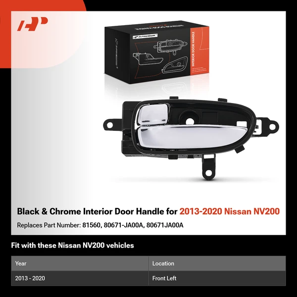 Black & Chrome Interior Door Handle for 2013-2020 Nissan NV200