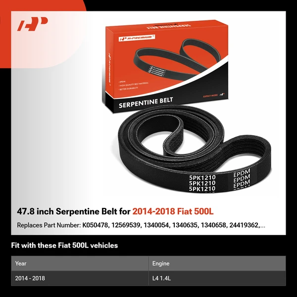47.8 inch Serpentine Belt for 2014-2018 Fiat 500L