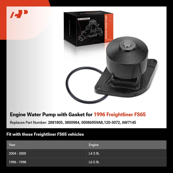 Engine Water Pump with Gasket for 1996 Freightliner FS65