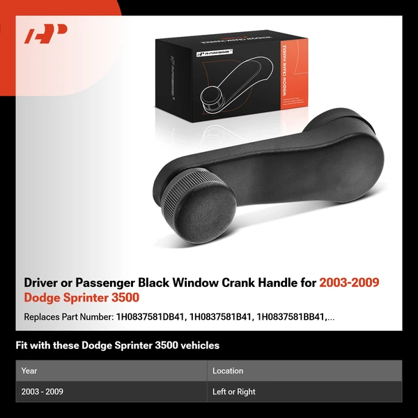 Driver or Passenger Black Window Crank Handle for 2003-2009 Dodge Sprinter 3500