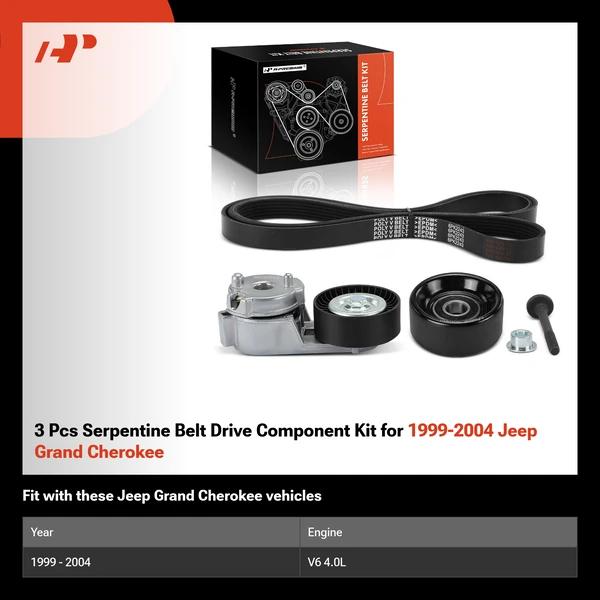 3 Pcs Serpentine Belt Drive Component Kit for 1999-2004 Jeep Grand Cherokee