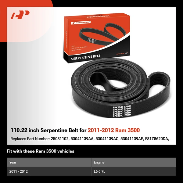 110.22 inch Serpentine Belt for 2011-2012 Ram 3500