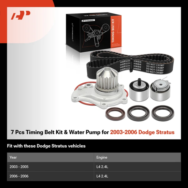 7 Pcs Timing Belt Kit & Water Pump for 2003-2006 Dodge Stratus