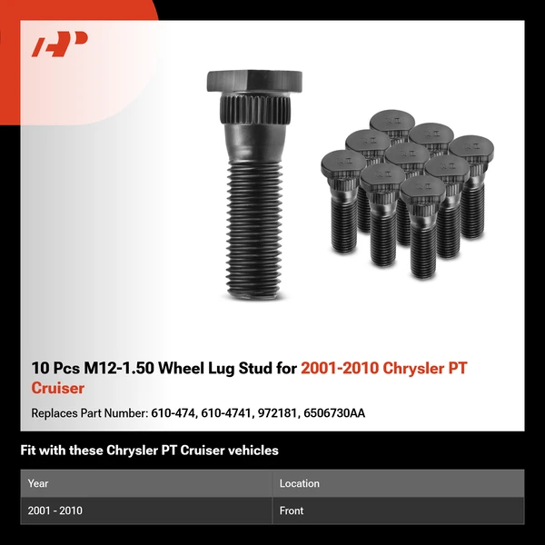 10 Pcs M12-1.50 Wheel Lug Stud for 2001-2010 Chrysler PT Cruiser