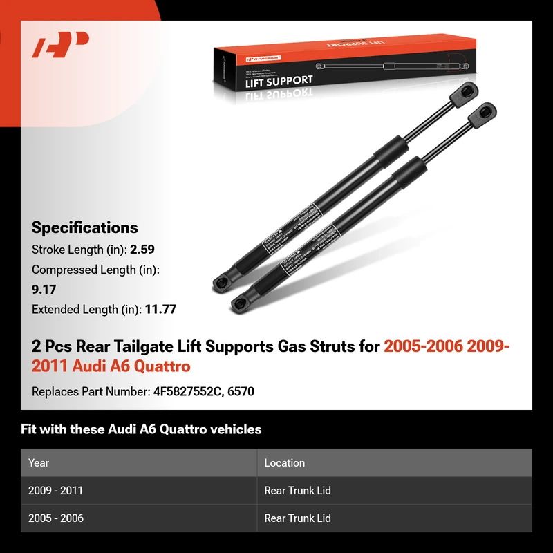 2 Pcs Rear Tailgate Lift Supports Gas Struts for 2005-2006 2009-2011 Audi A6 Quattro