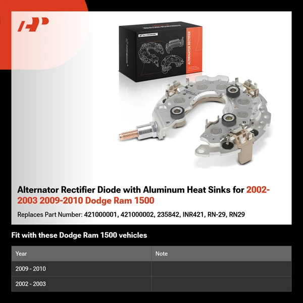 Alternator Rectifier Diode with Aluminum Heat Sinks for 2002-2003 2009-2010 Dodge Ram 1500
