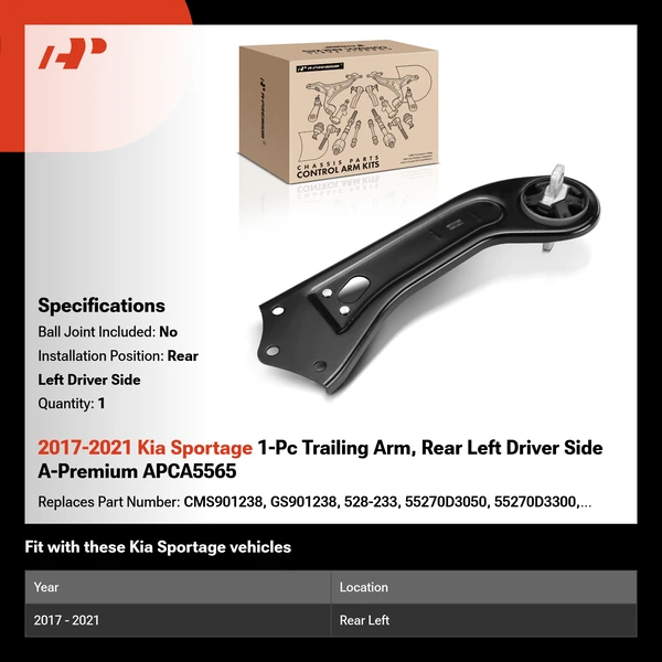 2017-2021 Kia Sportage 1-Pc Trailing Arm, Rear Left Driver Side A-Premium APCA5565