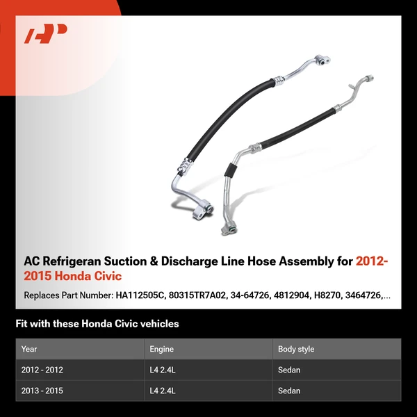 AC Refrigeran Suction & Discharge Line Hose Assembly for 2012-2015 Honda Civic