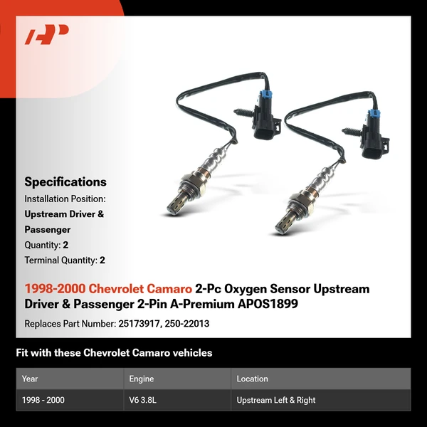 1998-2000 Chevrolet Camaro 2-Pc Oxygen Sensor Upstream Driver & Passenger 2-Pin A-Premium APOS1899