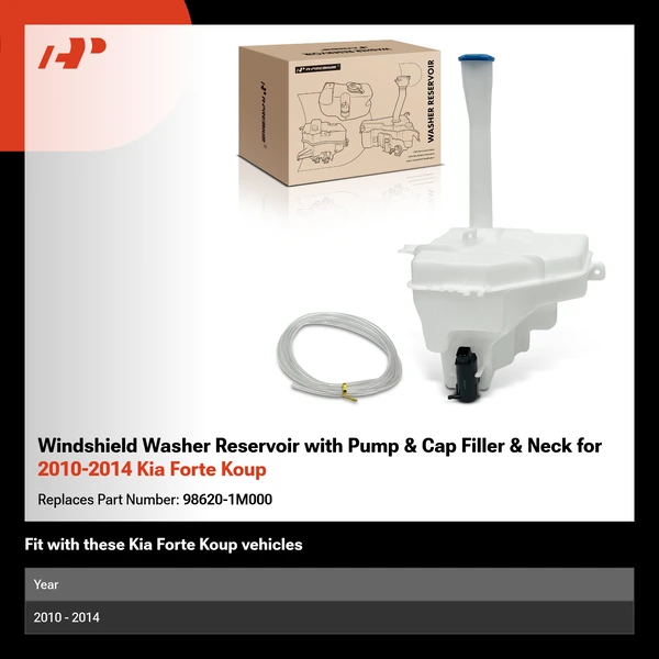 Windshield Washer Reservoir with Pump & Cap Filler & Neck for 2010-2014 Kia Forte Koup