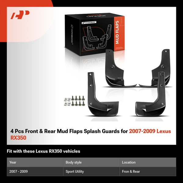 4 Pcs Front & Rear Mud Flaps Splash Guards for 2007-2009 Lexus RX350