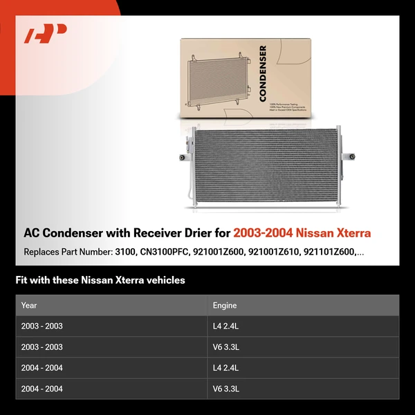 AC Condenser with Receiver Drier for 2003-2004 Nissan Xterra