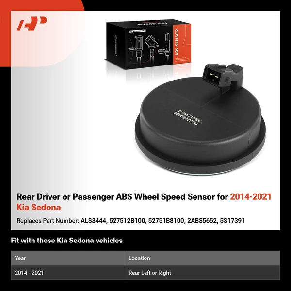 Rear Driver or Passenger ABS Wheel Speed Sensor for 2014-2021 Kia Sedona