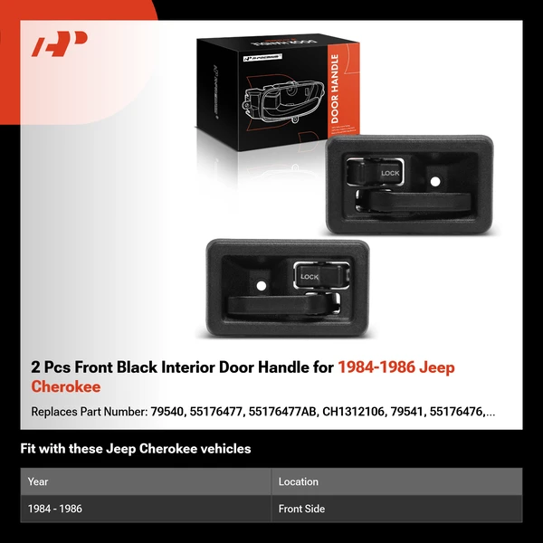 2 Pcs Front Black Interior Door Handle for 1984-1986 Jeep Cherokee