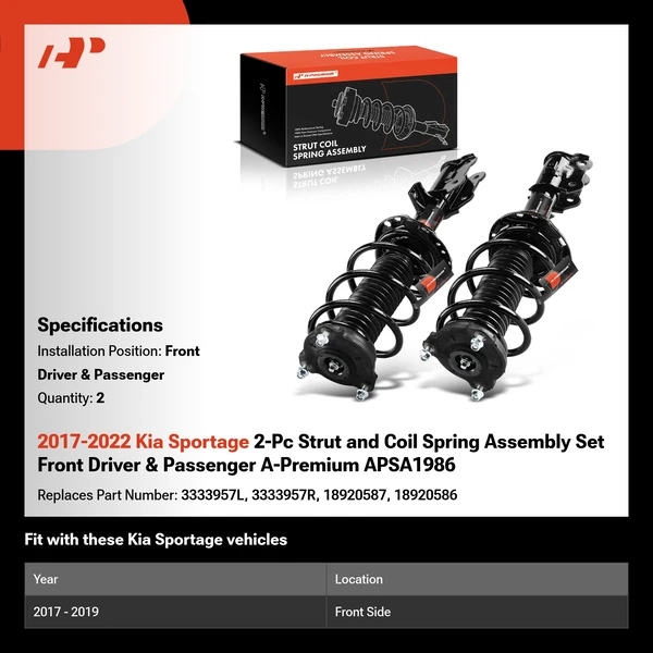2017-2022 Kia Sportage 2-Pc Strut and Coil Spring Assembly Set Front Driver & Passenger A-Premium APSA1986