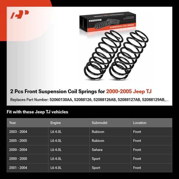 2 Pcs Front Suspension Coil Springs for 2000-2005 Jeep TJ