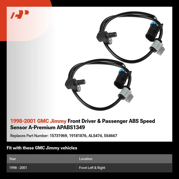 1998-2001 GMC Jimmy Front Driver & Passenger ABS Speed Sensor A-Premium APABS1349