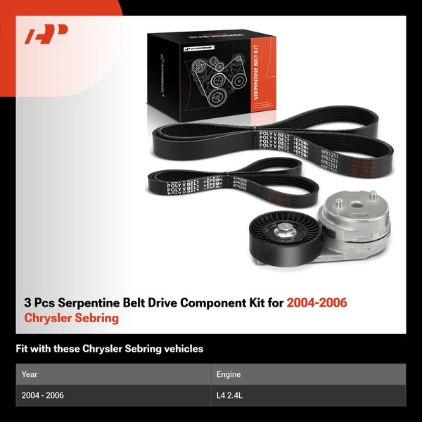 3 Pcs Serpentine Belt Drive Component Kit for 2004-2006 Chrysler Sebring
